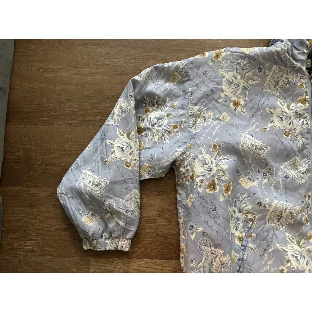 Vintage Women 100% Silk‎ Bomber Jacket EVR Rousso Mixed Floral Windbreaker XL